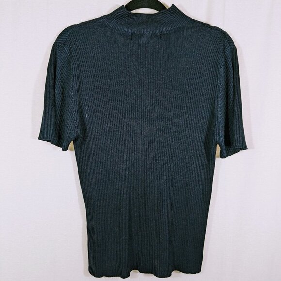 Vintage Navy Blue Short Sleeve Mock Neck Ribbed Sweater Size L - Picture 2 of 4
